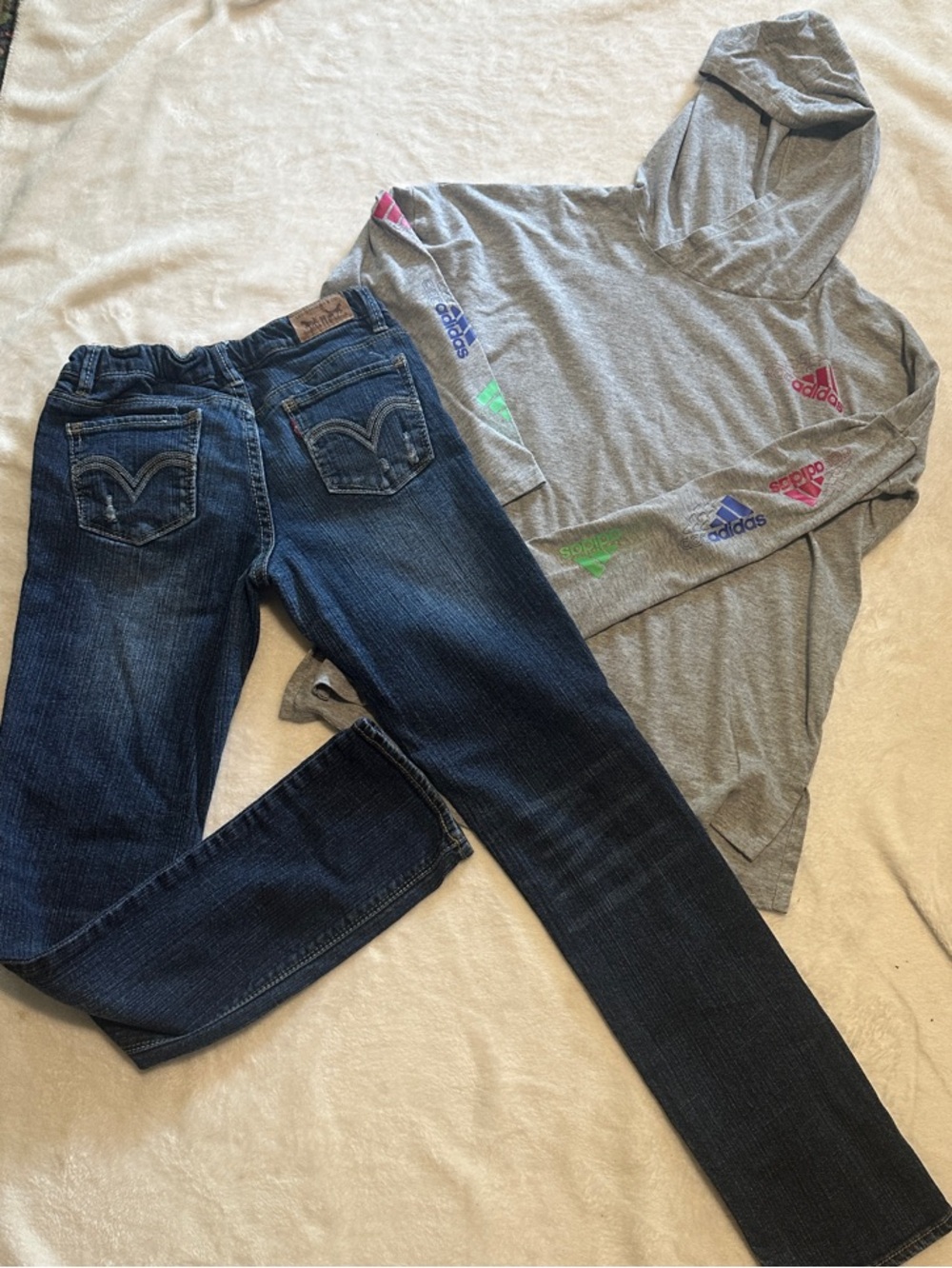 Levi's Dark Blue Stretch Jeans and shirt lot for girls size 12 reg M adjustable